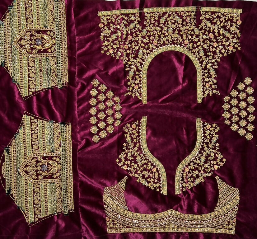 Purple Velvet Wedding Lehenga Choli with Zircon & Sequins Work