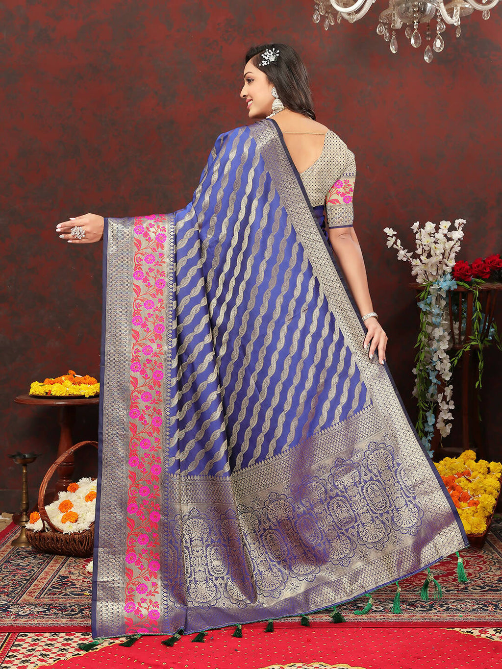 Purple Soft Silk Leheriya Saree with Zari Weaving and Pallu