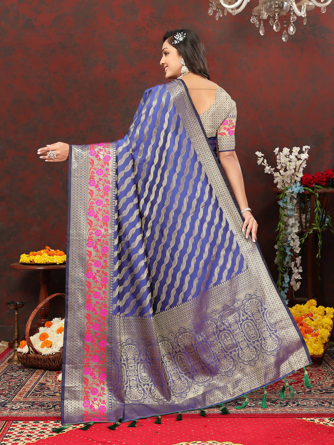 Purple Soft Silk Leheriya Saree with Zari Weaving and Pallu