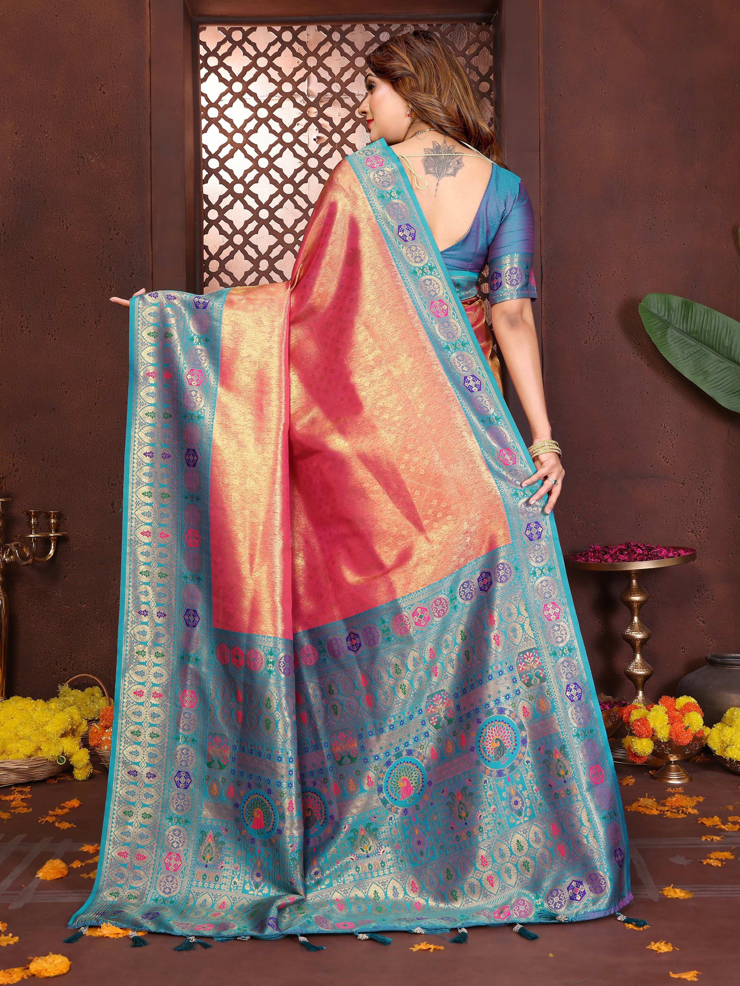 Orange Tissue Silk Weaving Saree Traditional Drape