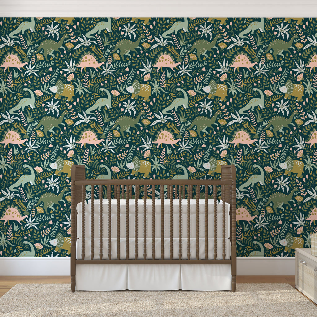 Cera Whimsical Pattern Wallpaper in Dark-Green & Mustard-Yellow