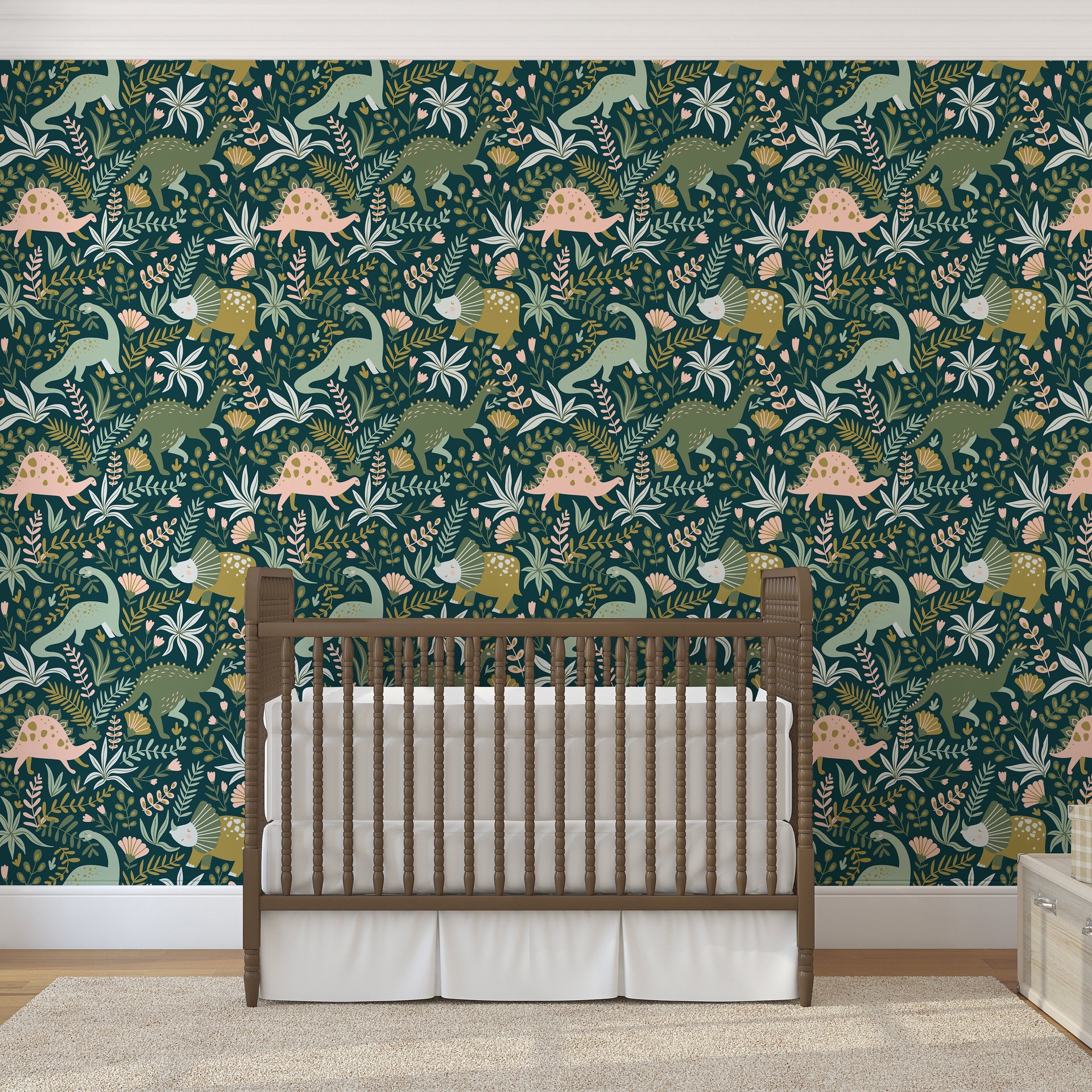 Cera Whimsical Pattern Wallpaper in Dark-Green & Mustard-Yellow
