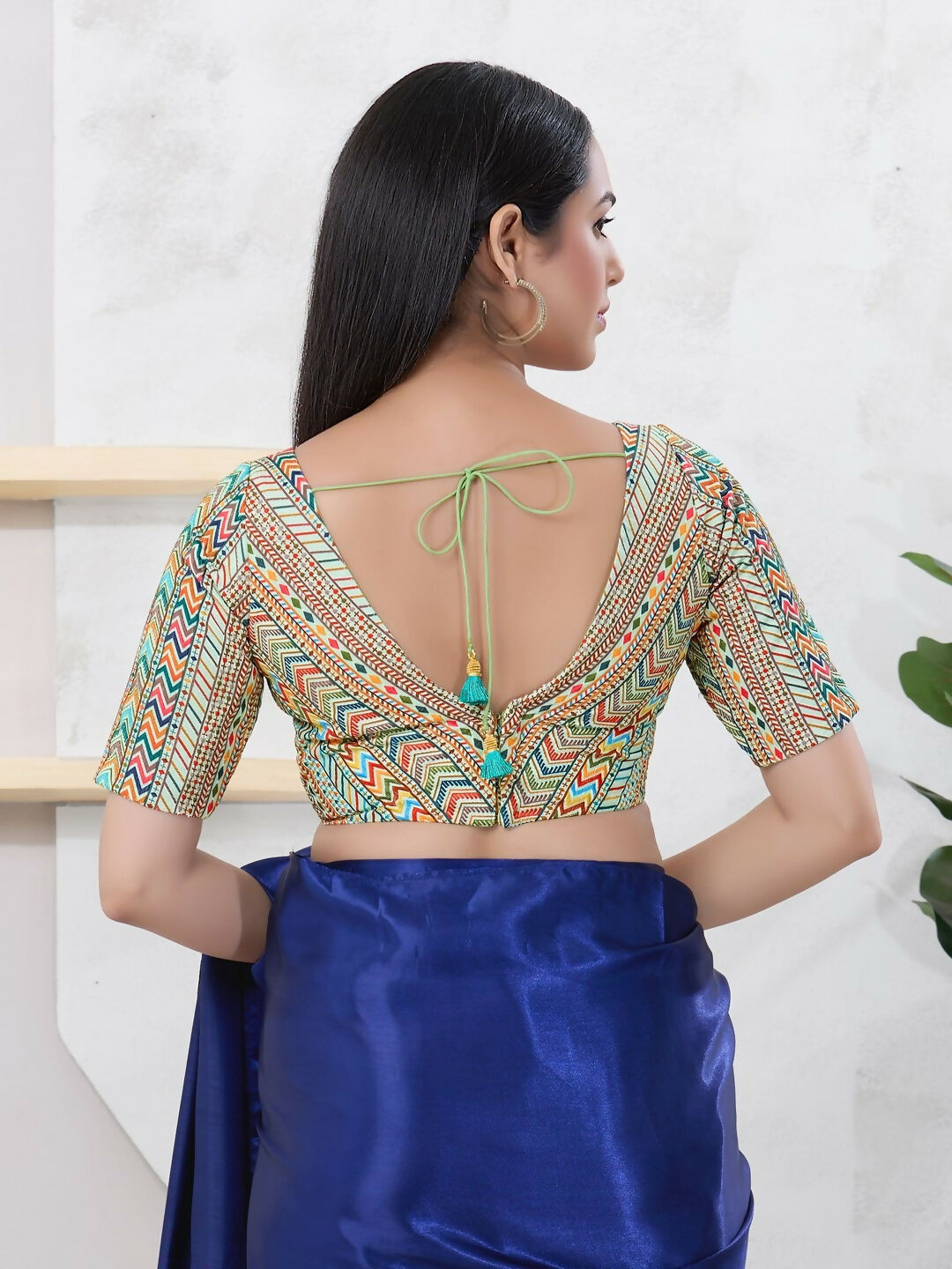 Pista-Green Shifli Sleeveless V-Neck Blouse with Back Open