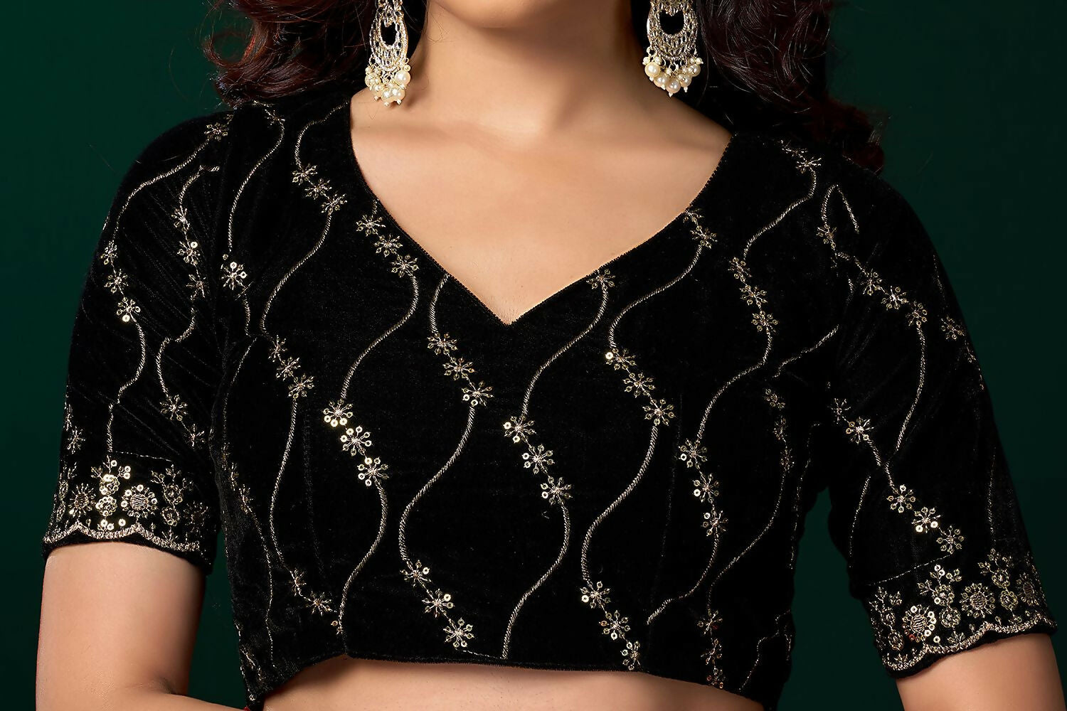 Rani Pink Net Party Saree with Black Velvet Blouse