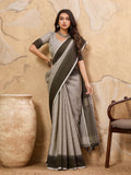 Shree Shyam Fashion Charcoal Grey Linen Saree