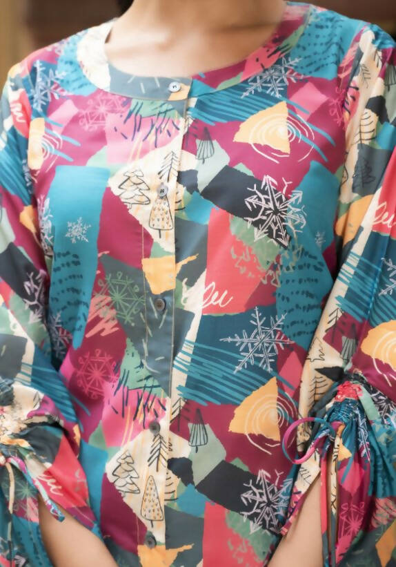 Women's Bohemian Multi Muslin Co-ord Set with Abstract Print