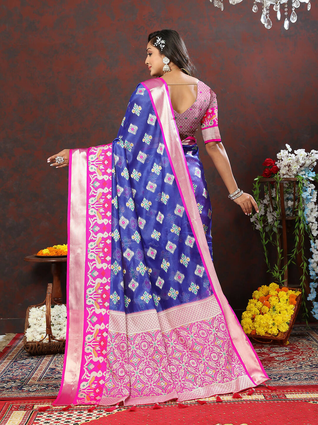 Blue Organza Silk Saree with Elegant Meenakari Weaving Design