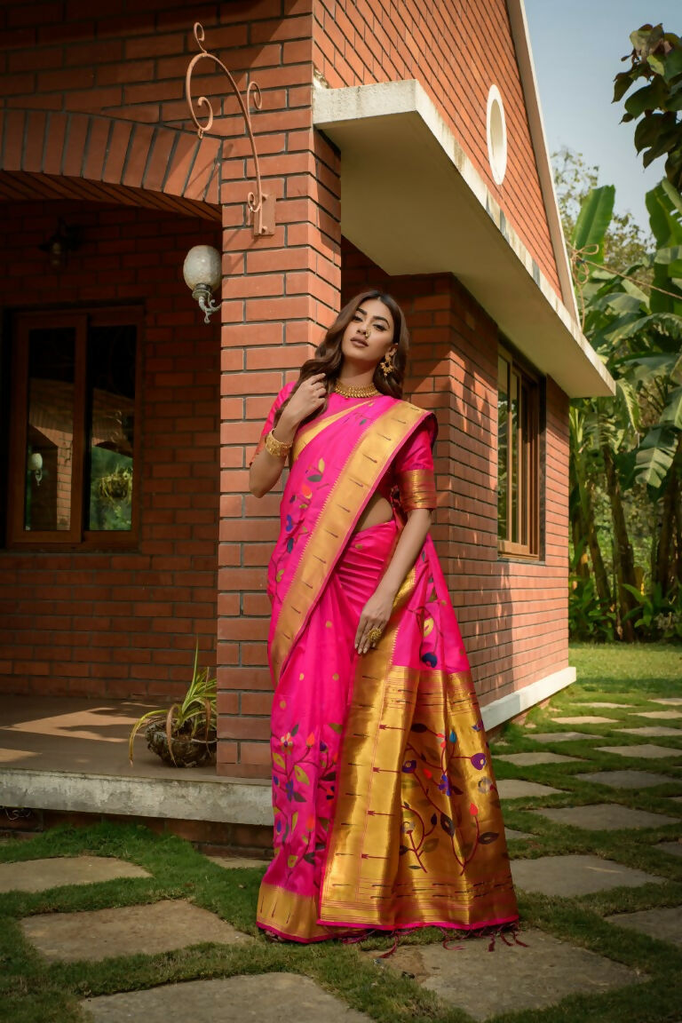 Pink Paithani Silk Saree with Blouse