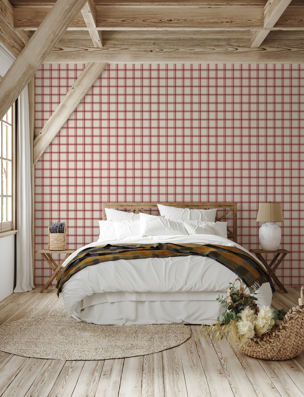 Chad Plaid Wallpaper in Cream and Blue - Modern Farmhouse Decor
