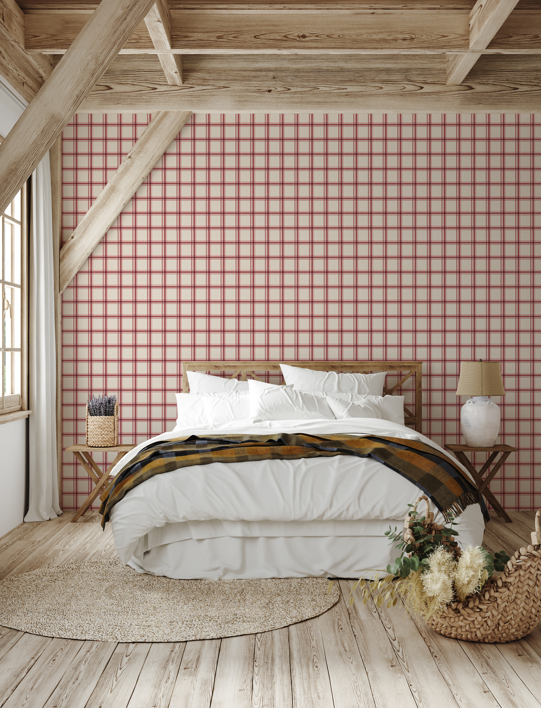 Chad Plaid Wallpaper in Cream and Blue - Modern Farmhouse Decor