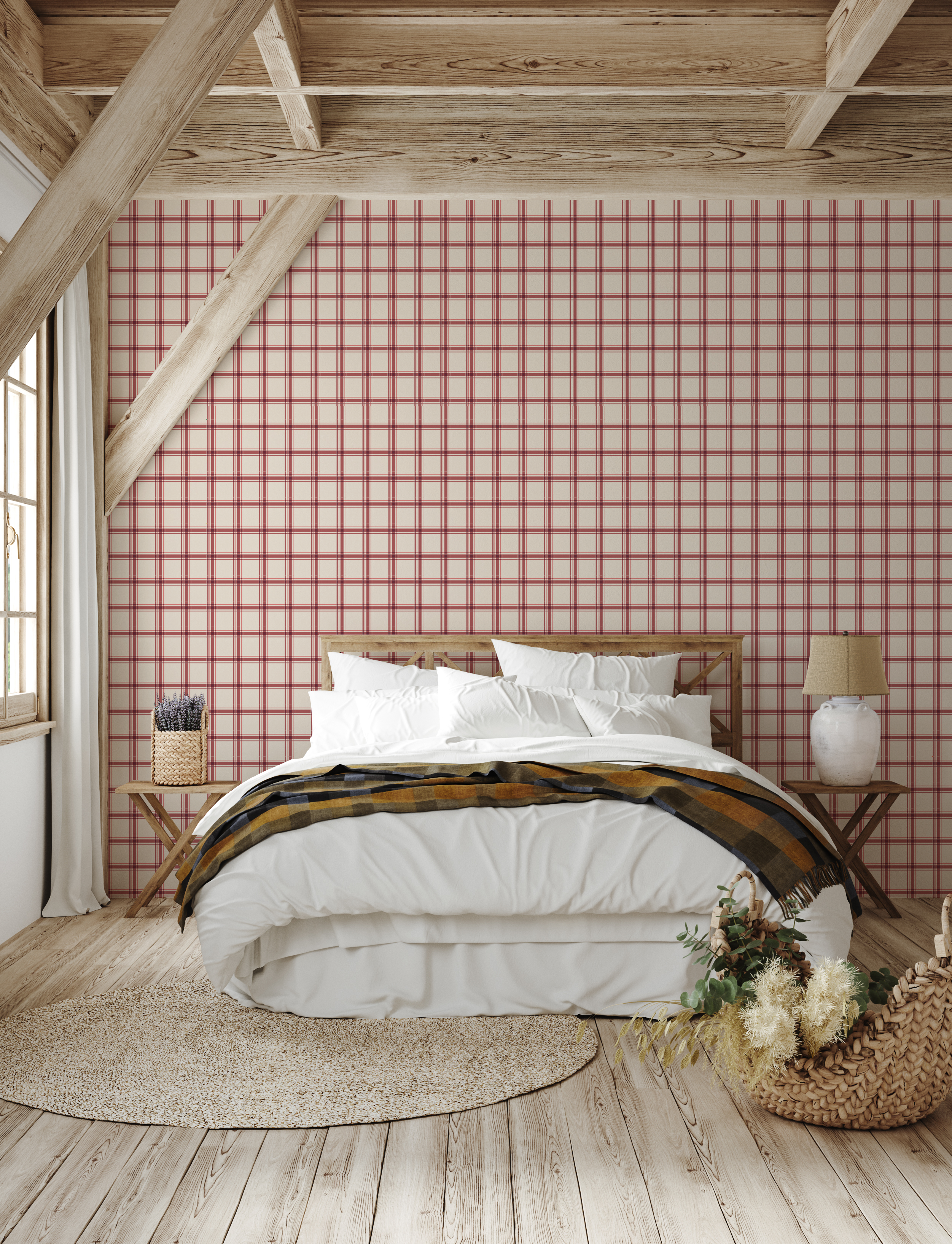 Chad Plaid Wallpaper in Cream and Blue - Modern Farmhouse Decor