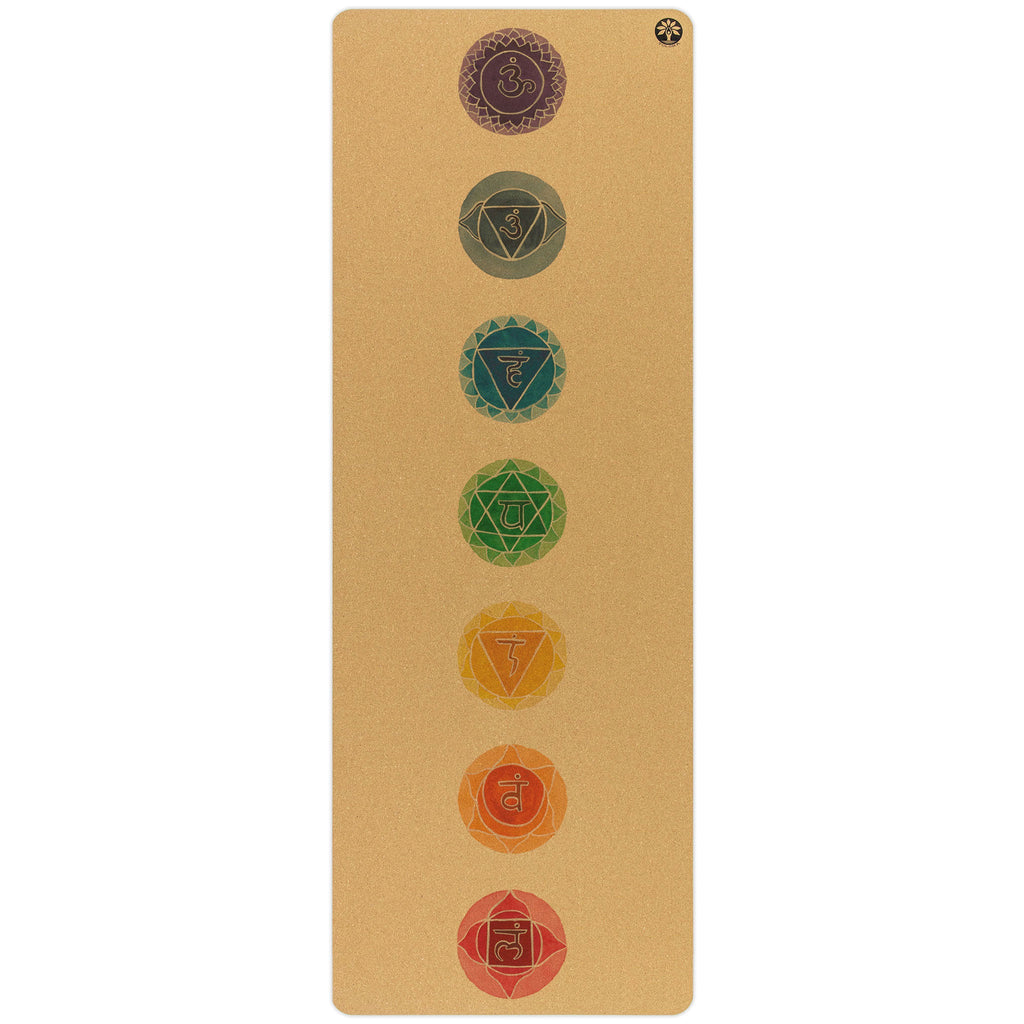 Cushioned Aura cork yoga mat in cork-tan and forest-green