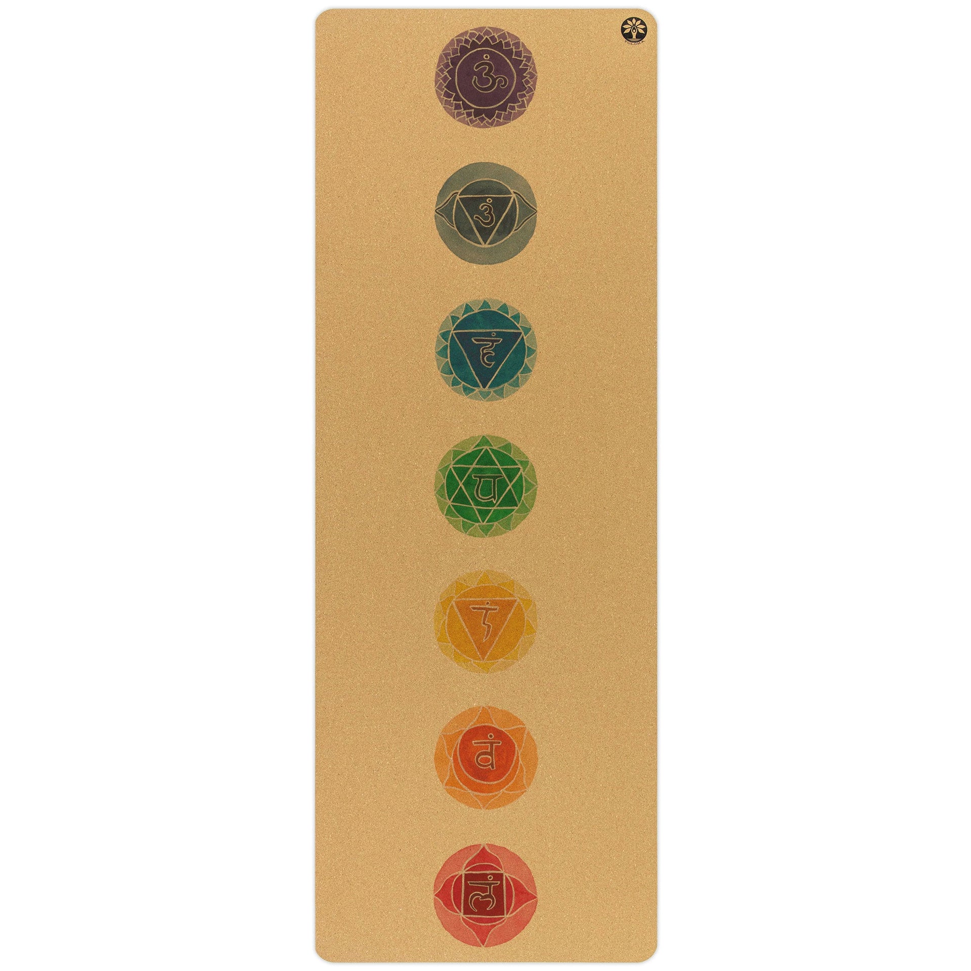 Cushioned Aura cork yoga mat in cork-tan and forest-green