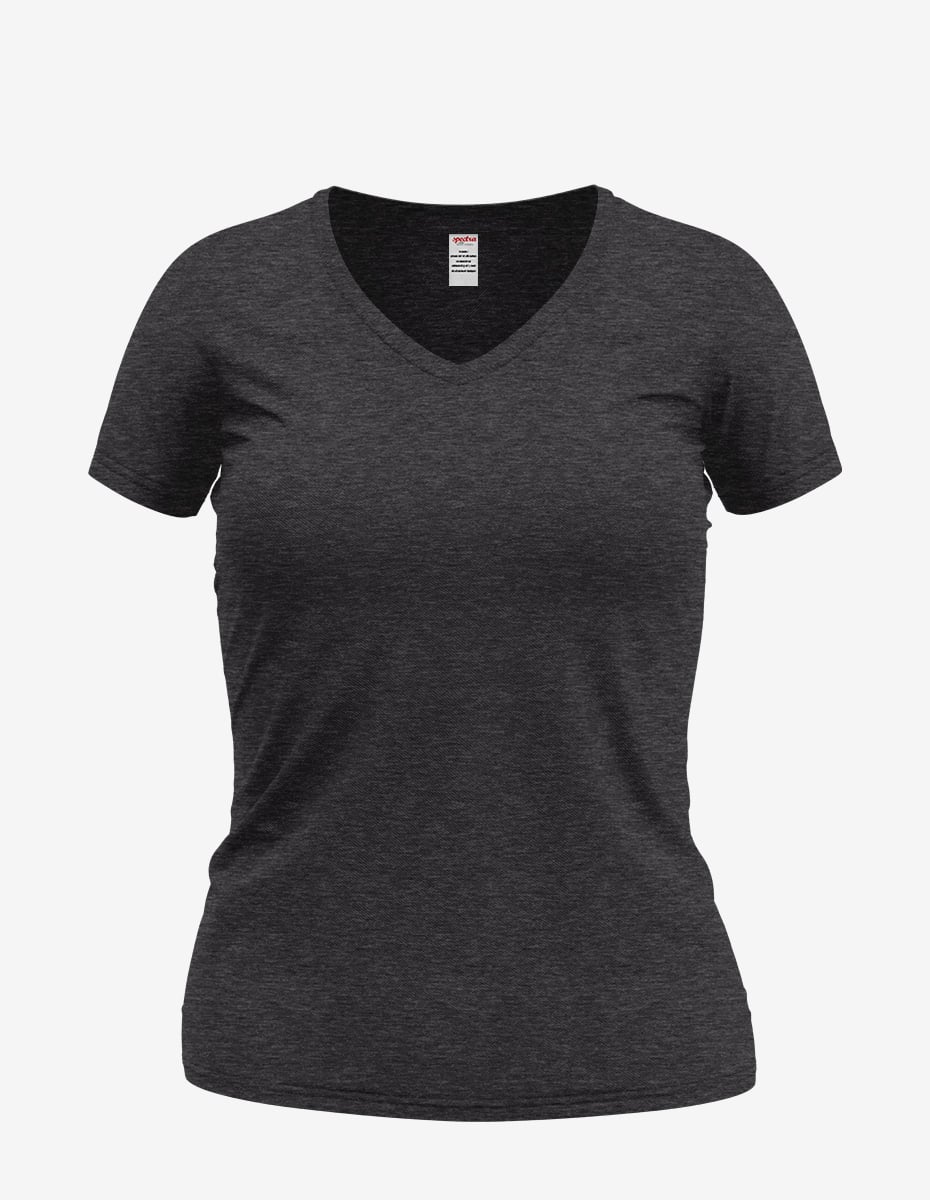 Women's Dark Grey V-Neck Short Sleeve Basic Everyday Tee - Image 3