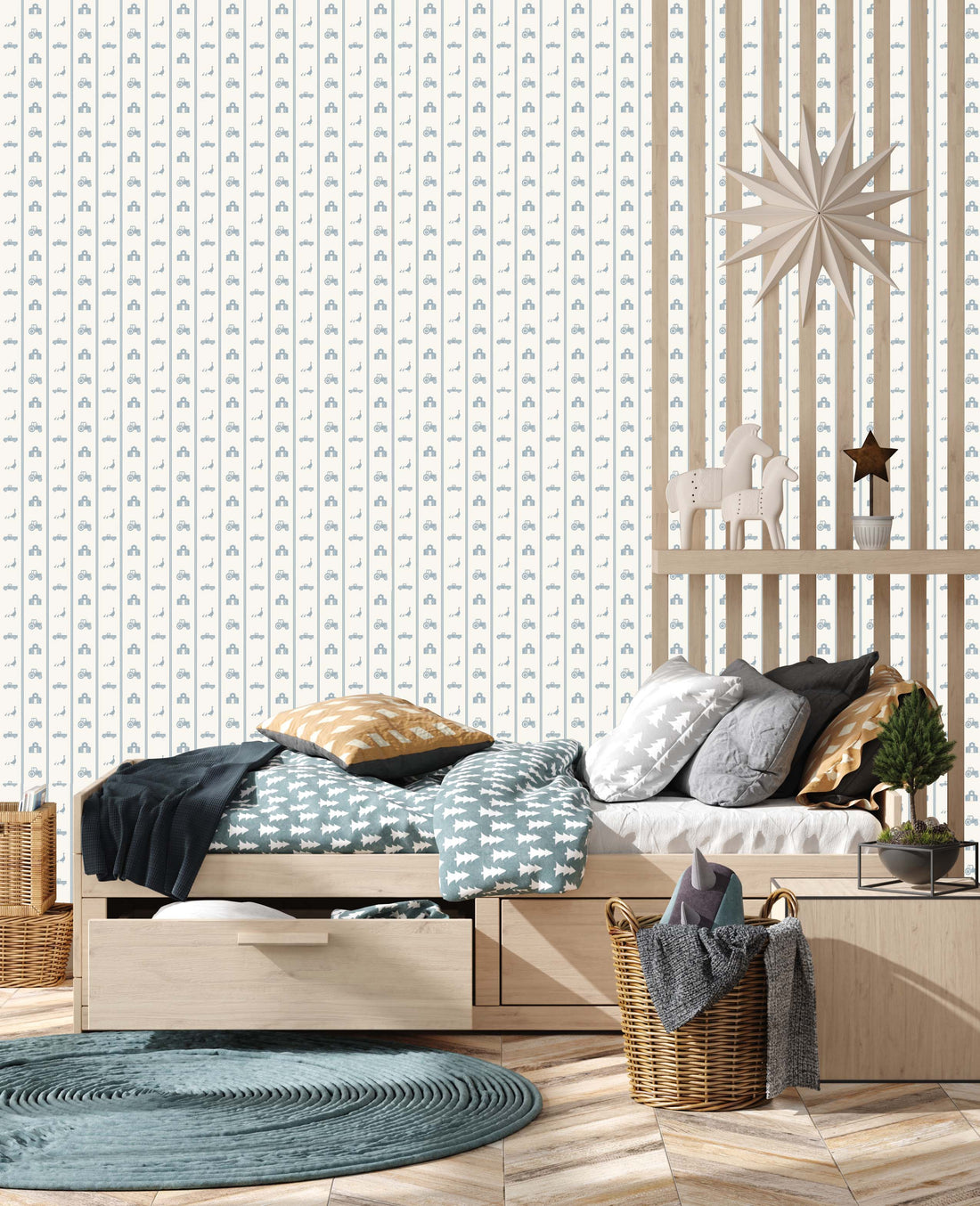 Charlie Geometric Wallpaper - Sage-Green & White Farmhouse