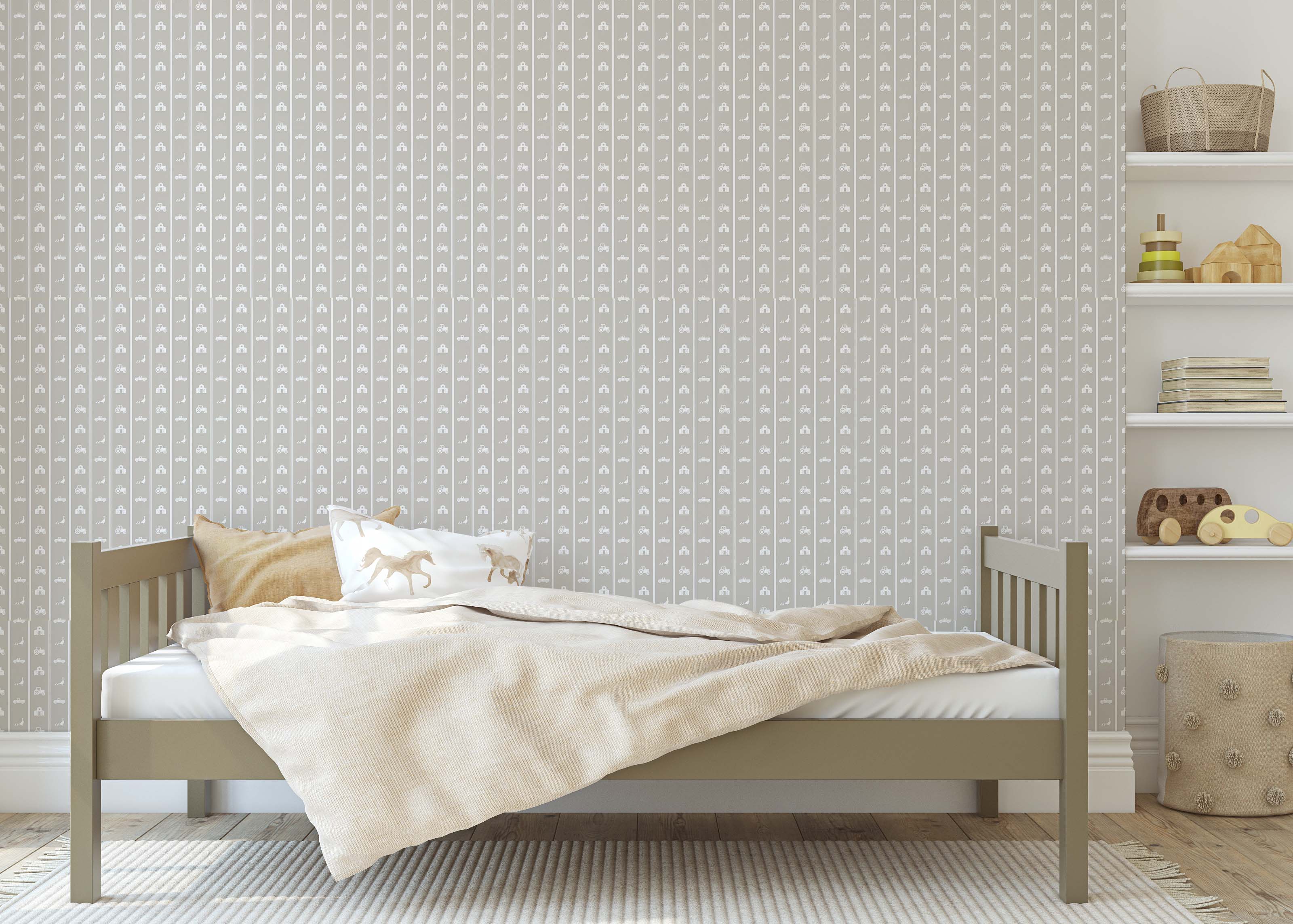 Charlie Geometric Wallpaper - Sage-Green & White Farmhouse