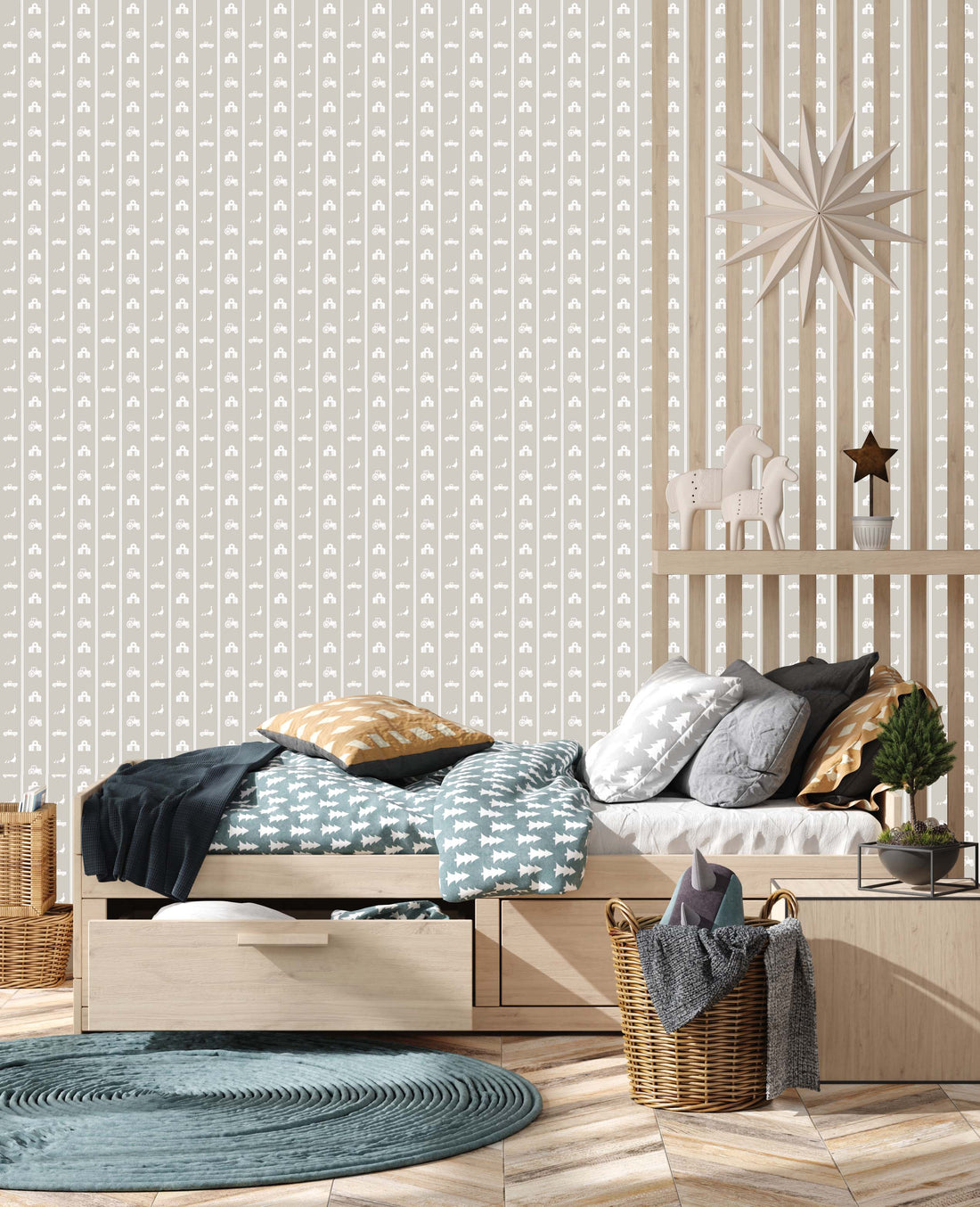 Charlie Geometric Wallpaper - Sage-Green & White Farmhouse