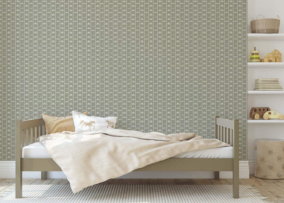 Charlie Geometric Wallpaper - Sage-Green & White Farmhouse