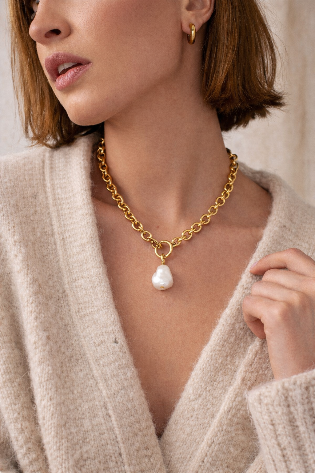 Freshwater Pearl Gold Chain Necklace