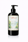 A black bottle of Affinati Cactus & Sea Salt liquid hand soap with a pump dispenser against a white background.