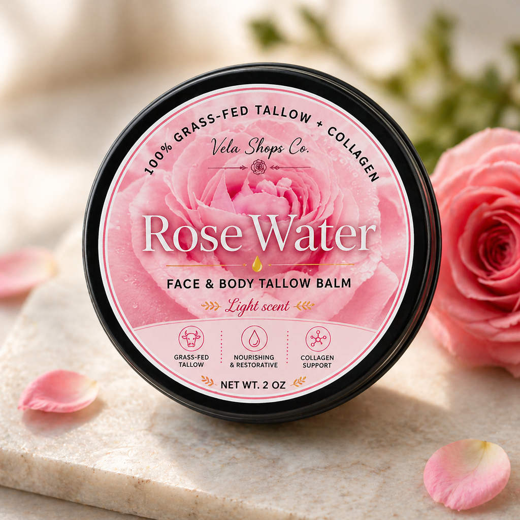 Rose Water - Tallow Balm - Face & Body Moisturizer - Collagen - Light Scent