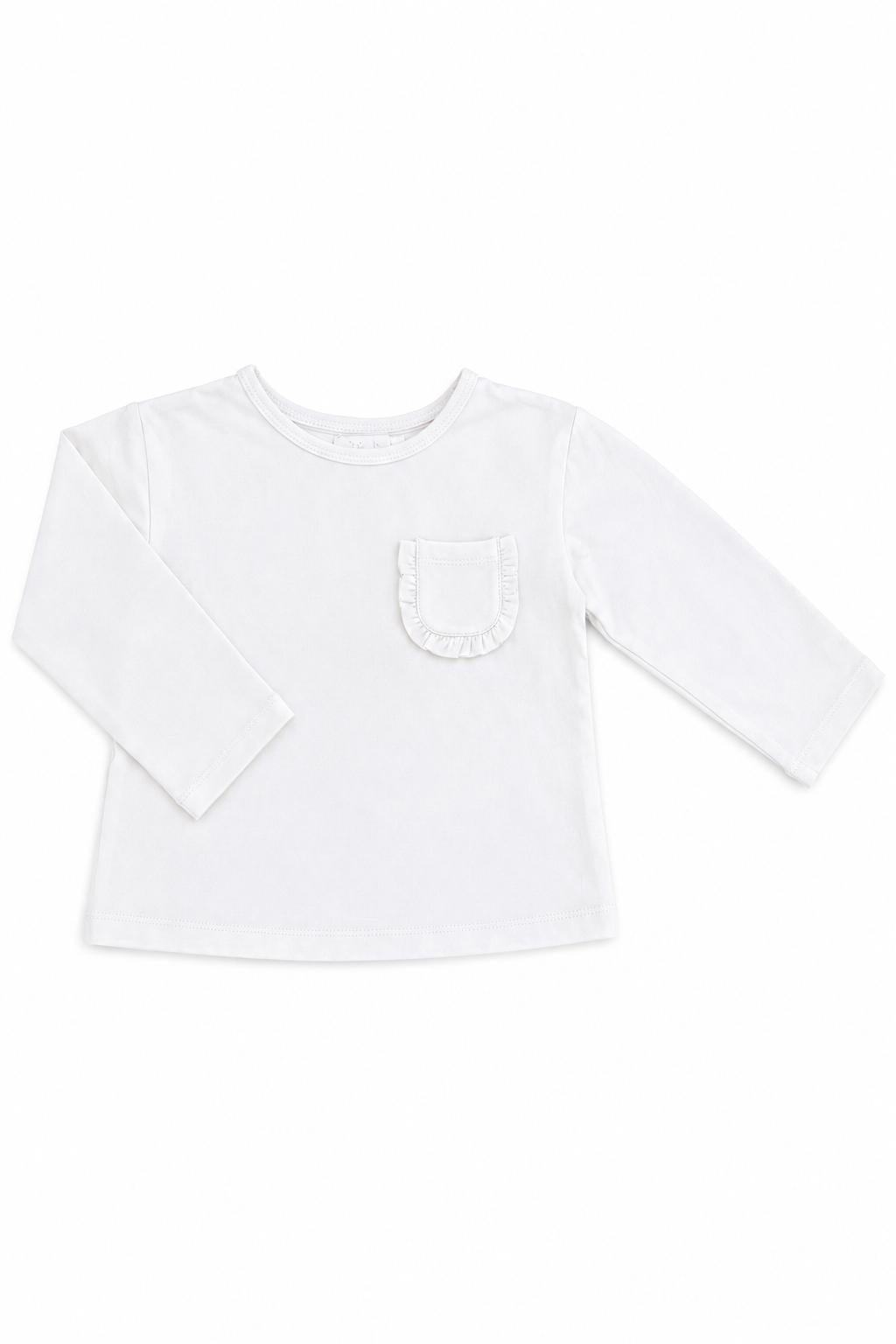 White L/S Ruffle Pocket Tee