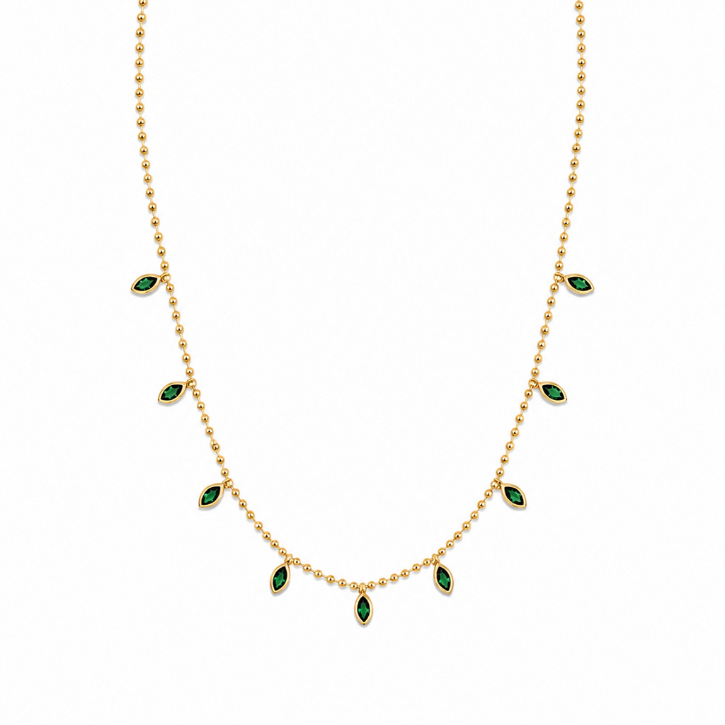 Beaded Emerald Marquise Necklace