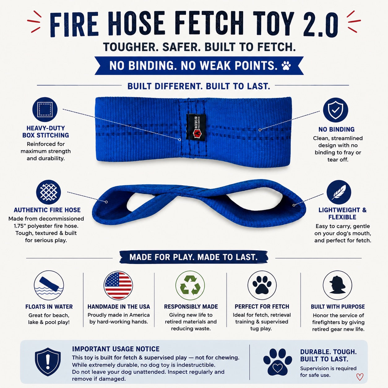 Recycled Fire Hose Dog Fetch Toy v2.0 - Heavy Duty Chew Toy