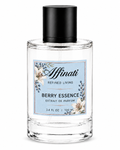 Transparent and blue bottle of Berry Essence Extrait de Parfum, featuring a feminine design