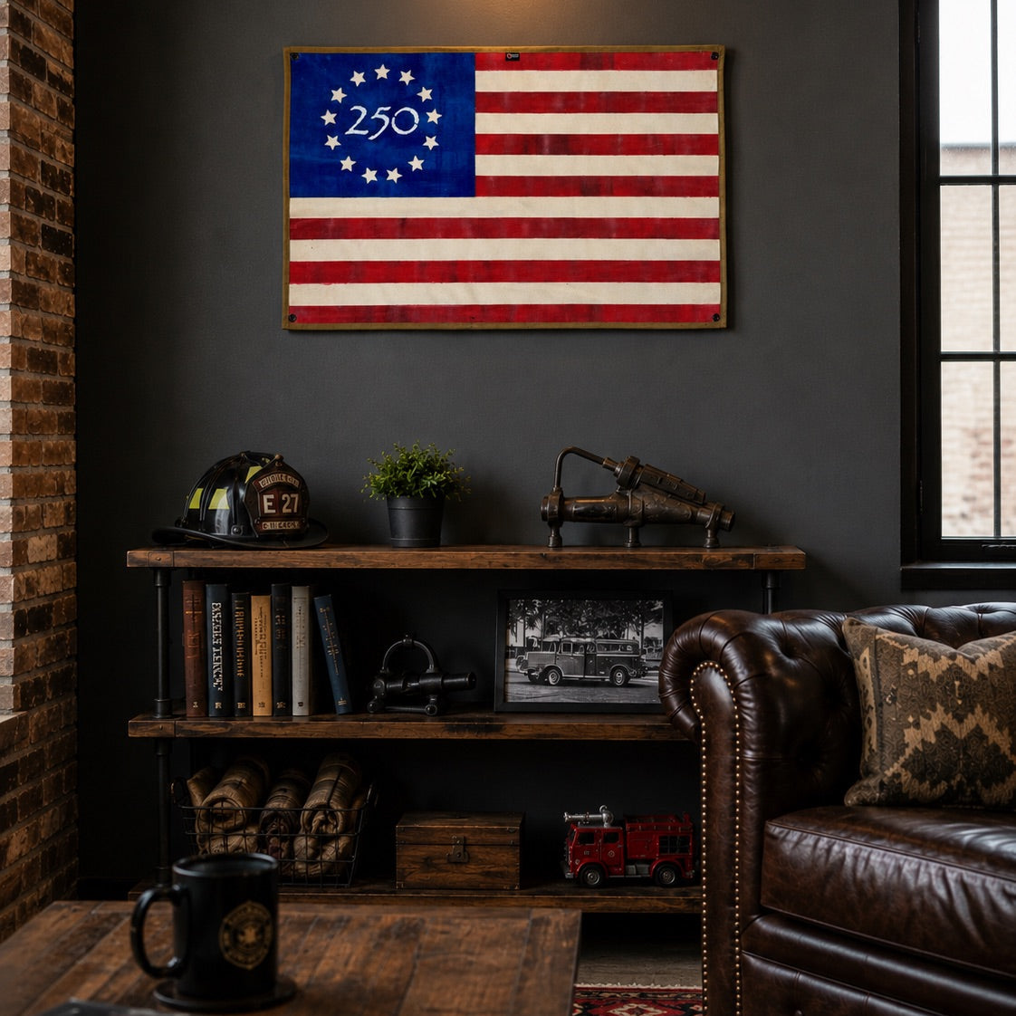 Betsy Ross 250 Edition American Flag Fire Hose Wall Decor