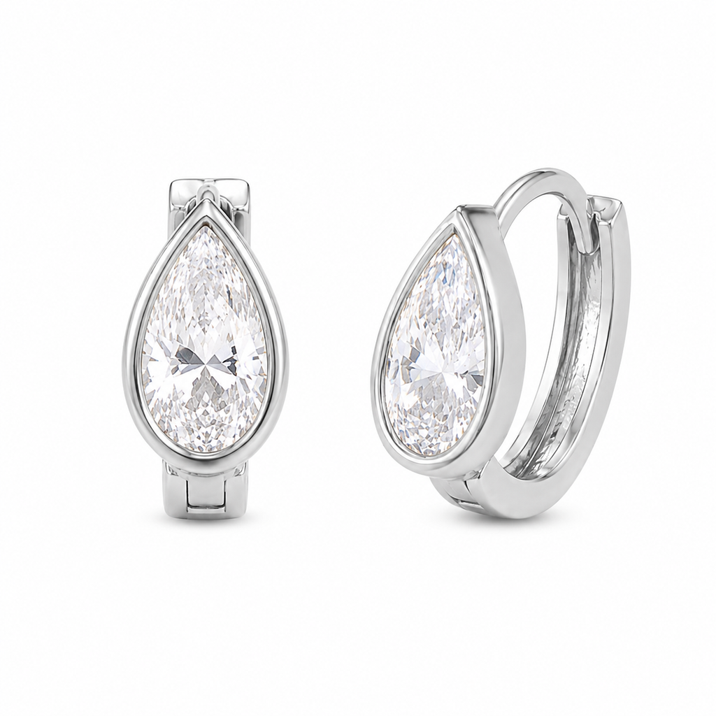 Pear Bezel Mini Hoop