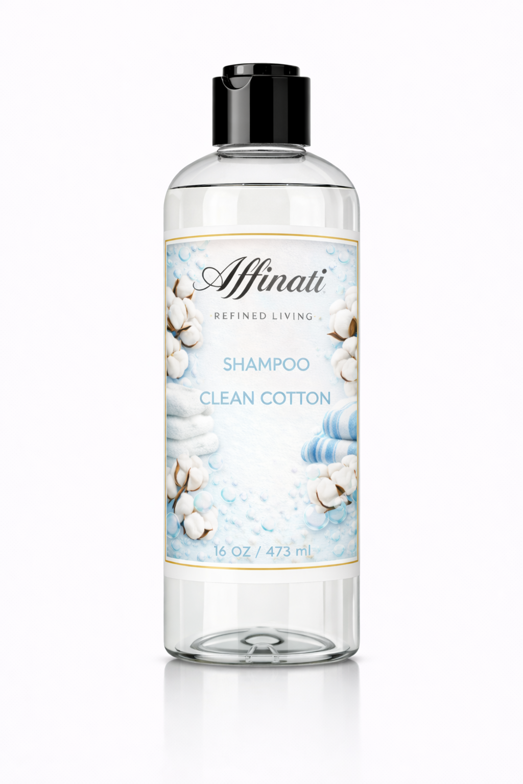 Bottle of Affinati Clean Cotton sulfate-free shampoo with aloe, 16 ounce size.