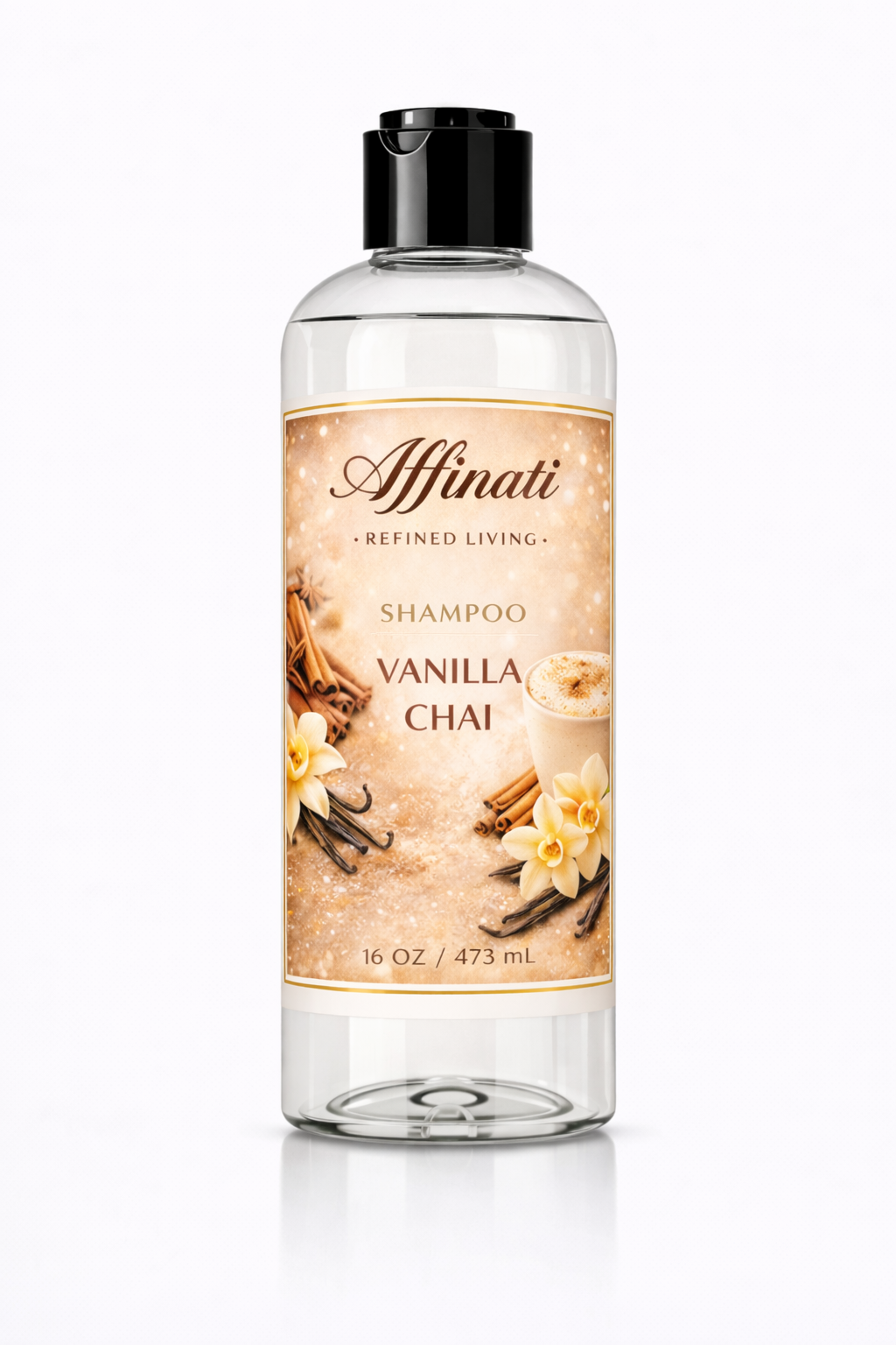 Bottle of Affinati Vanilla Chai sulfate-free shampoo with aloe, 16 oz size