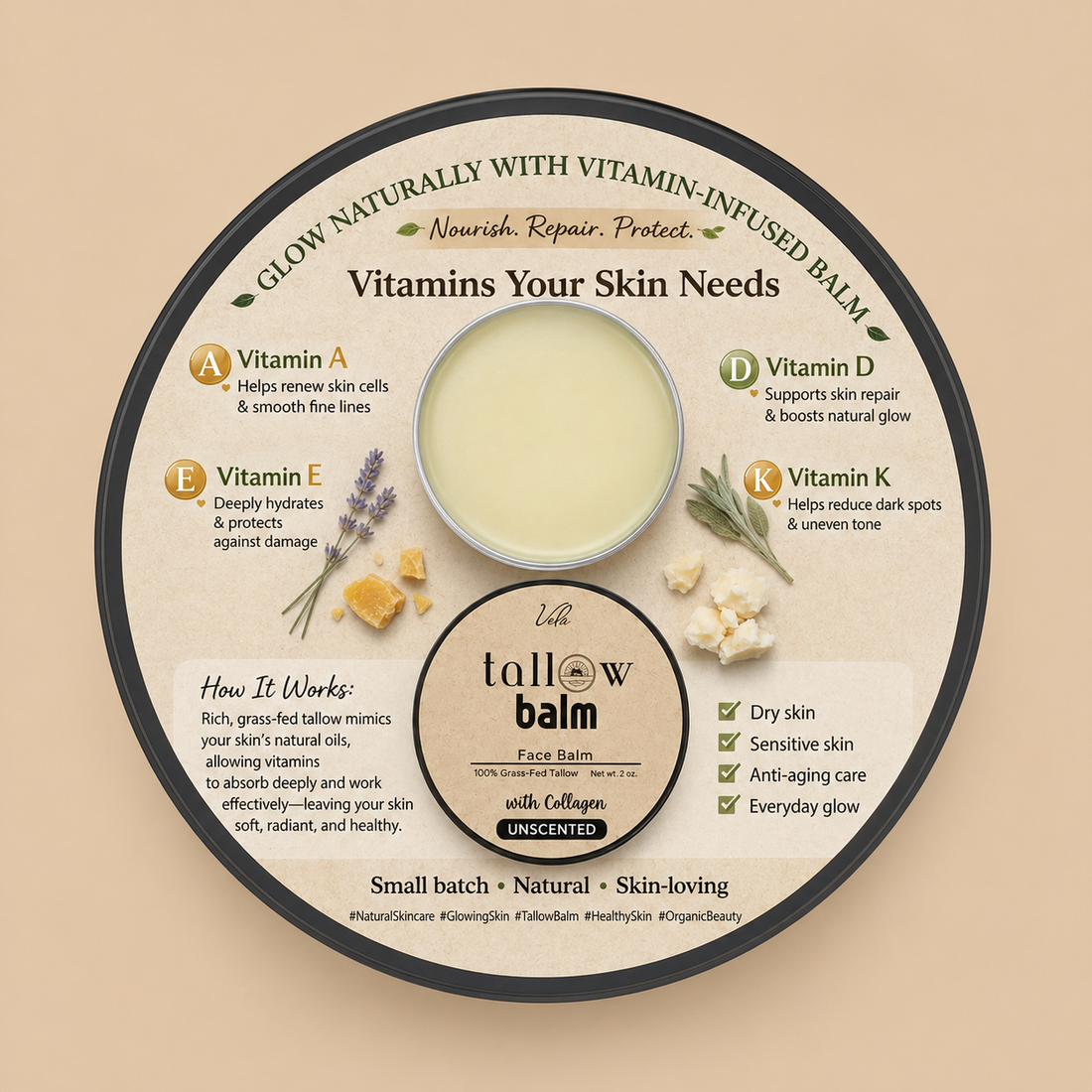 Tallow Balm - Face Balm - 100% Tallow Beef - Unscented