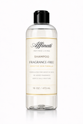 A clear 16 oz bottle of Affinati fragrance-free sensitive skin shampoo with a black cap on a white background.