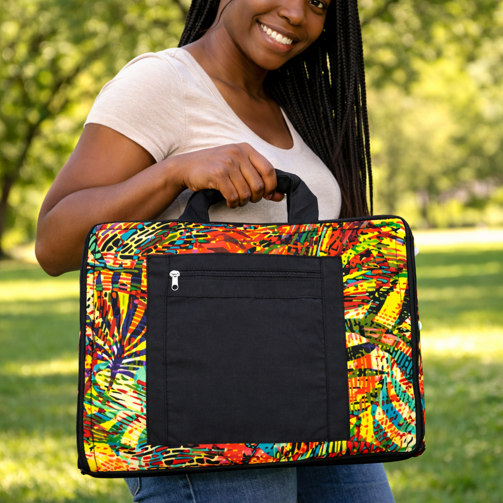 Artisan Ugandan Cotton Laptop Bag - Vibrant Geometric Print