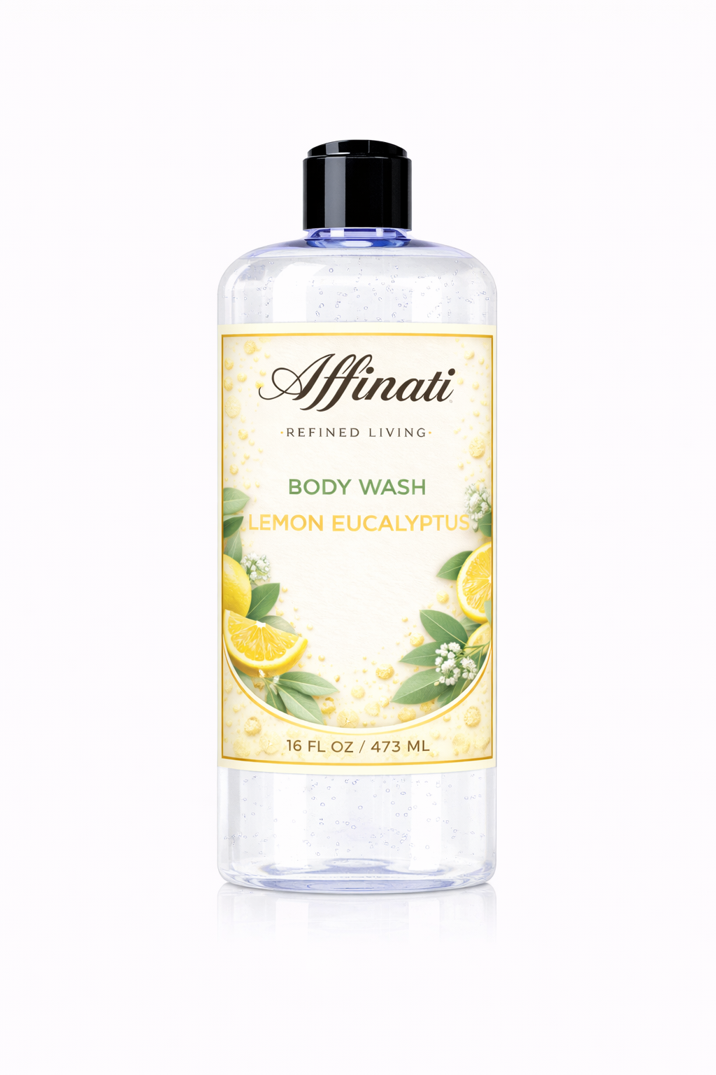 Bottle of Affinati Lemon Eucalyptus Body Wash showing 16 oz size