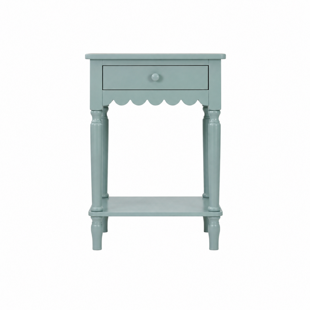 Wood Scalloped Side Table in Blue