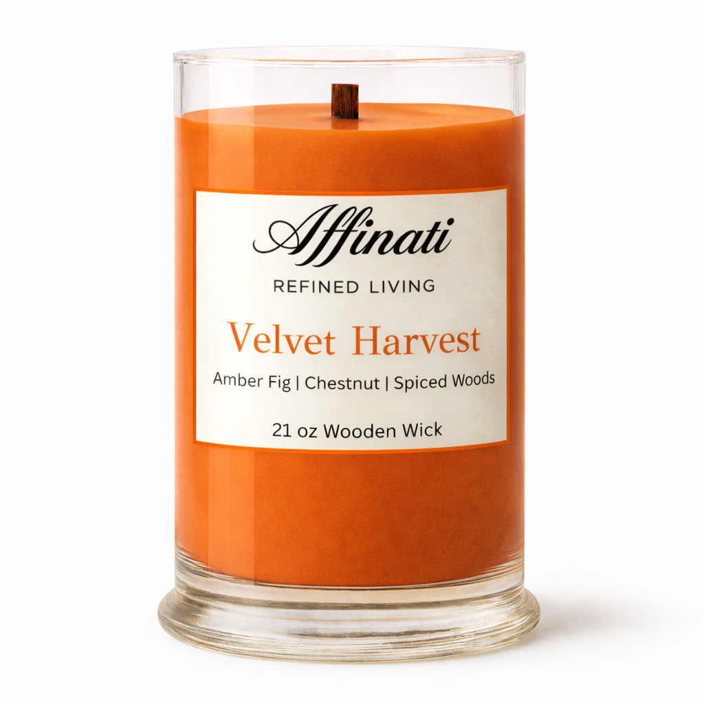 Velvet Harvest Wooden Wick Candle – Luxury 21 oz Soy Blend | Affinati
