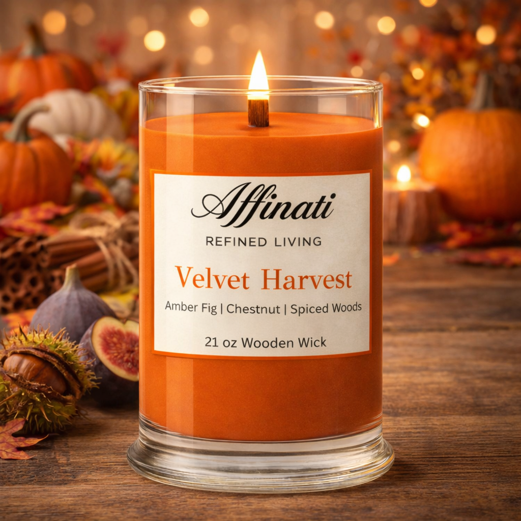 Velvet Harvest Wooden Wick Candle – Luxury 21 oz Soy Blend | Affinati