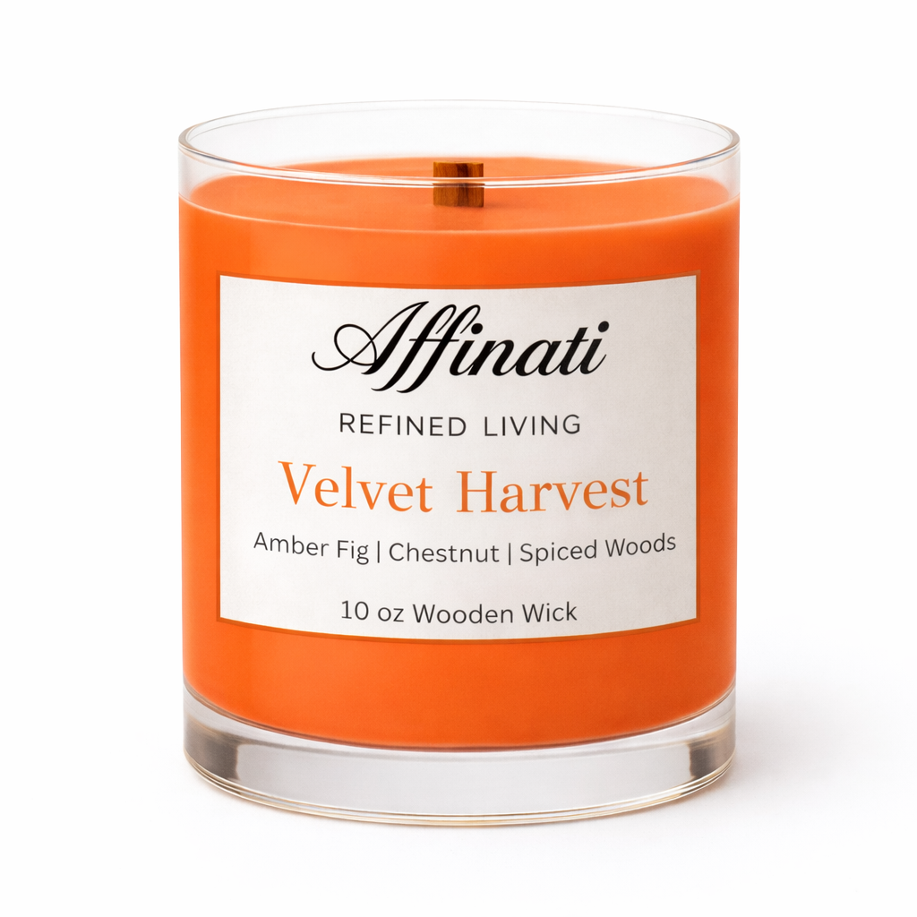 Velvet Harvest Wooden Wick Candle – Luxury 10 oz Soy Blend | Affinati