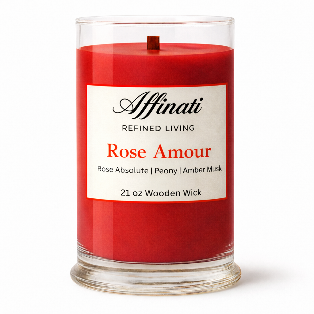 Rose Amour Wooden Wick Candle – Luxury 21 oz Soy Blend | Affinati
