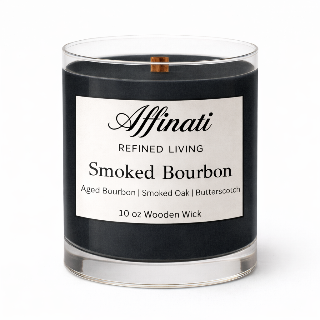 Smoked Bourbon Wooden Wick Candle – Luxury 10 oz Soy Blend | Affinati