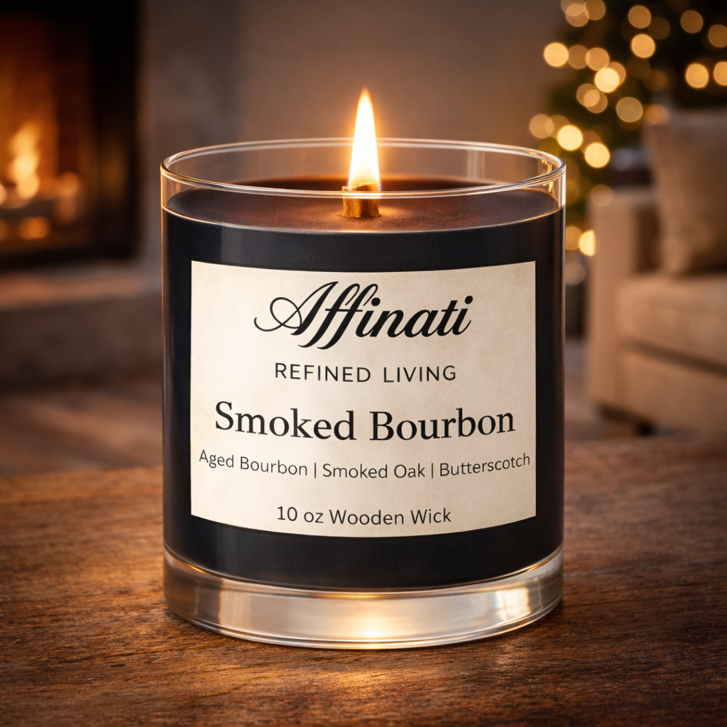 Smoked Bourbon Wooden Wick Candle – Luxury 10 oz Soy Blend | Affinati