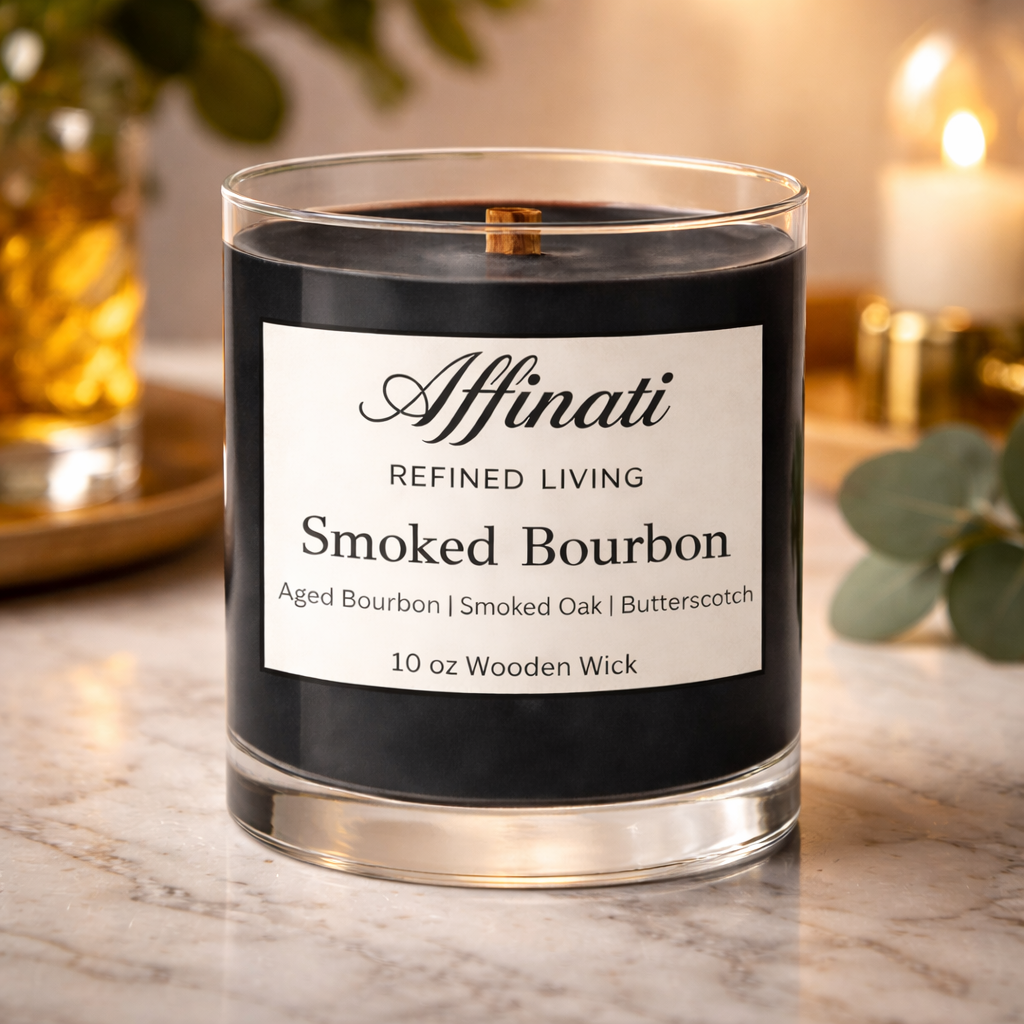 Smoked Bourbon Wooden Wick Candle – Luxury 10 oz Soy Blend | Affinati