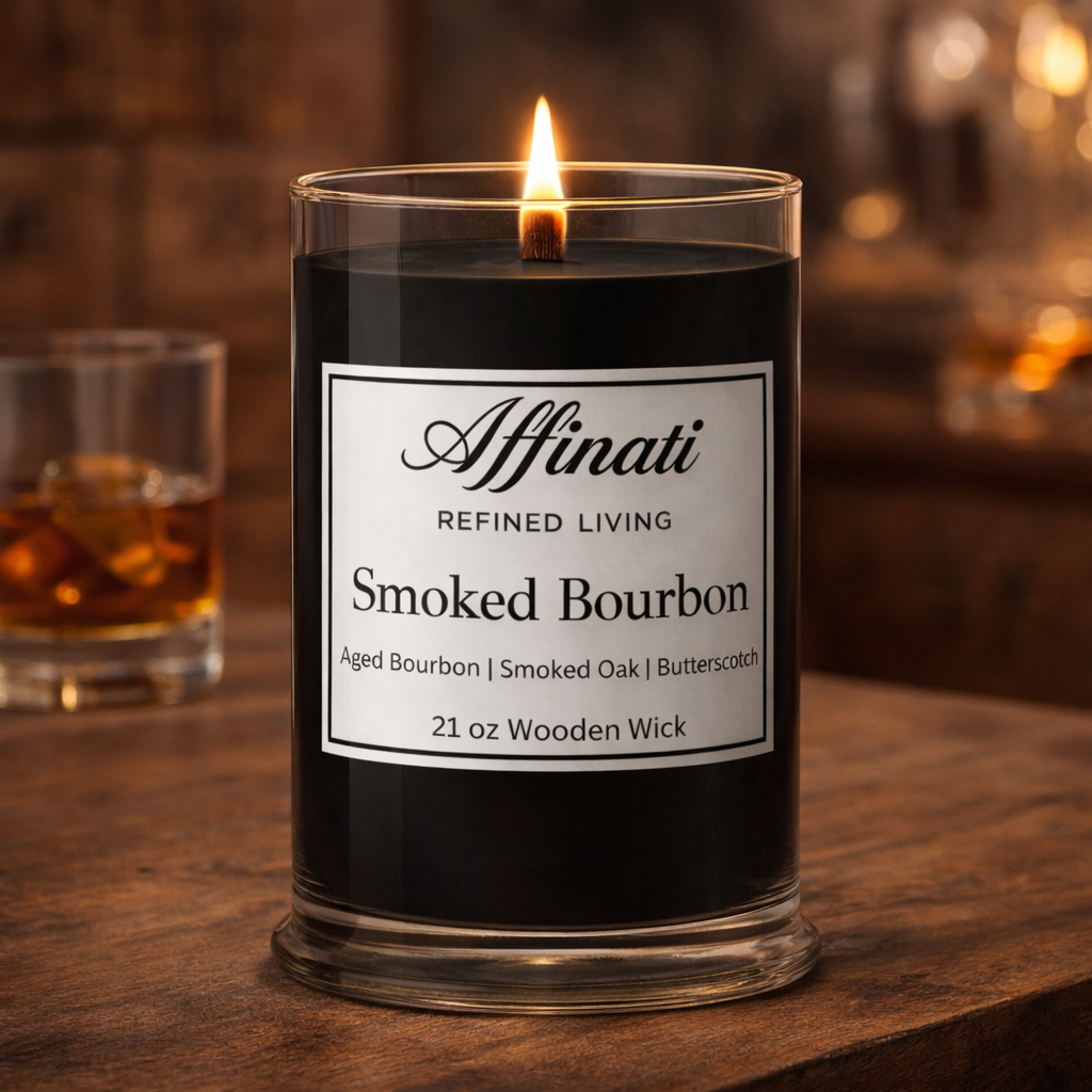 Smoked Bourbon Wooden Wick Candle – Luxury 21 oz Soy Blend | Affinati