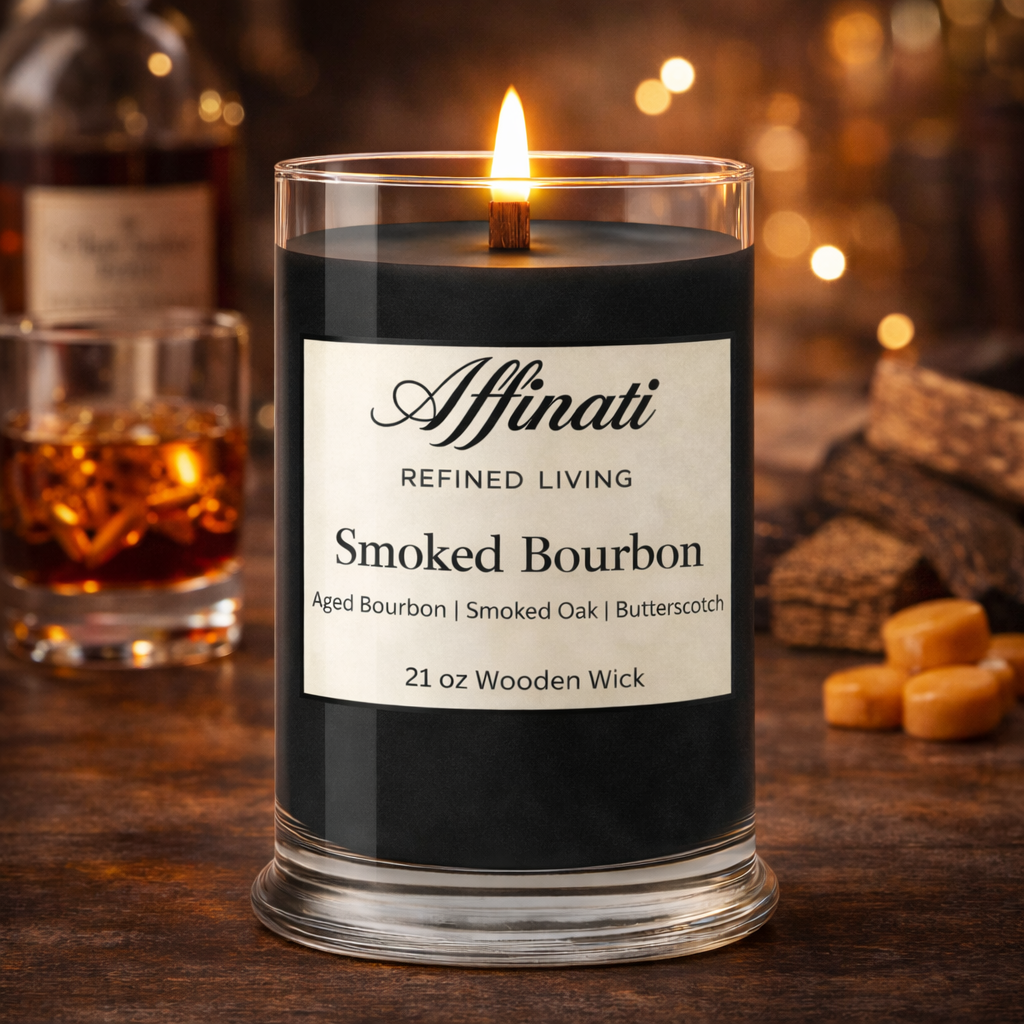 Smoked Bourbon Wooden Wick Candle – Luxury 21 oz Soy Blend | Affinati