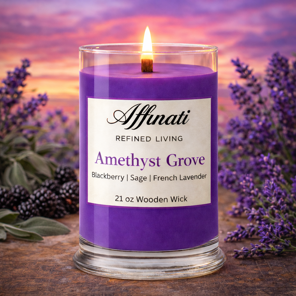 Amethyst Grove Wooden Wick Candle – Luxury 21 oz Soy Blend | Affinati