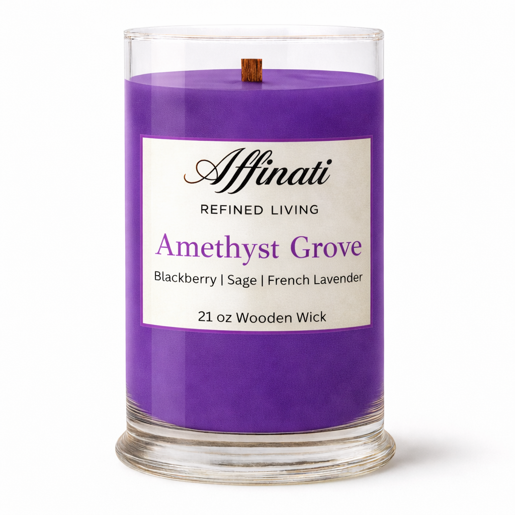 Amethyst Grove Wooden Wick Candle – Luxury 21 oz Soy Blend | Affinati