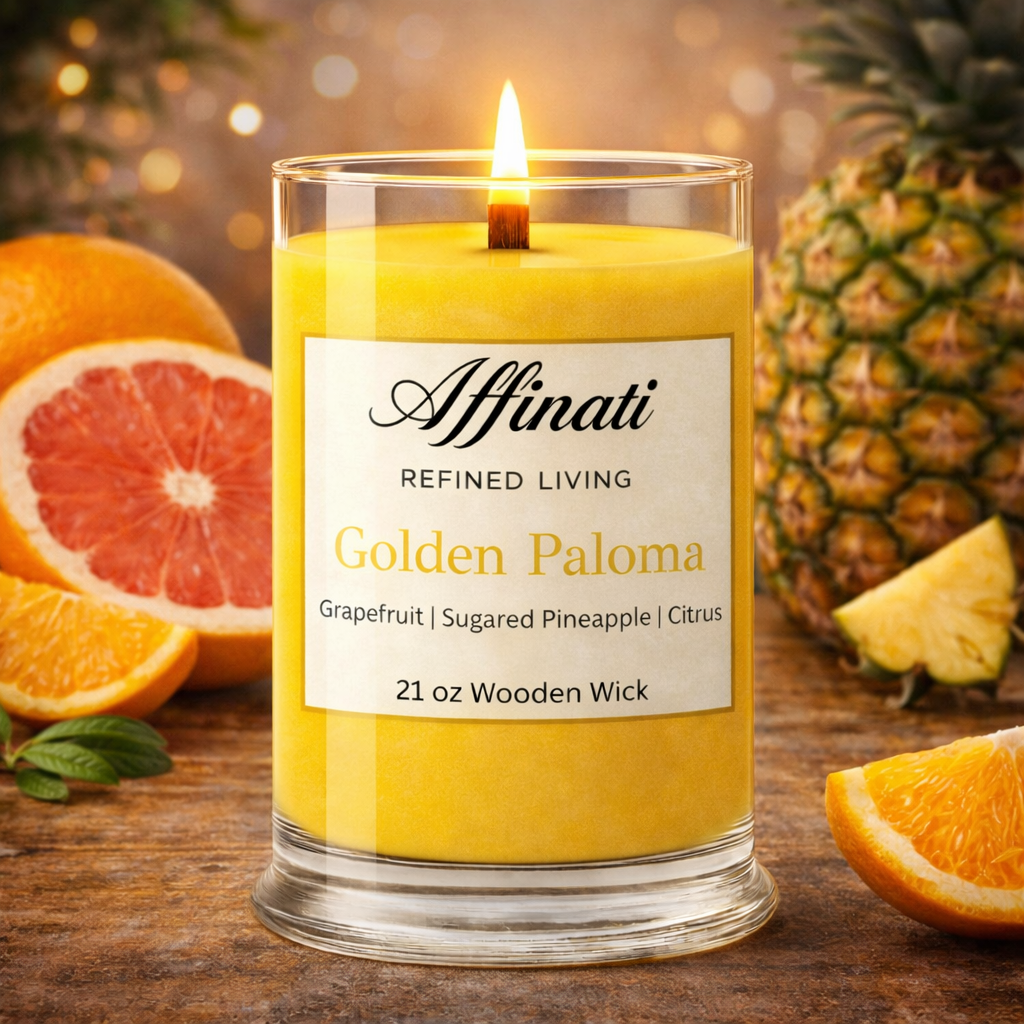Golden Paloma Wooden Wick Candle – Luxury 21 oz Soy Blend | Affinati